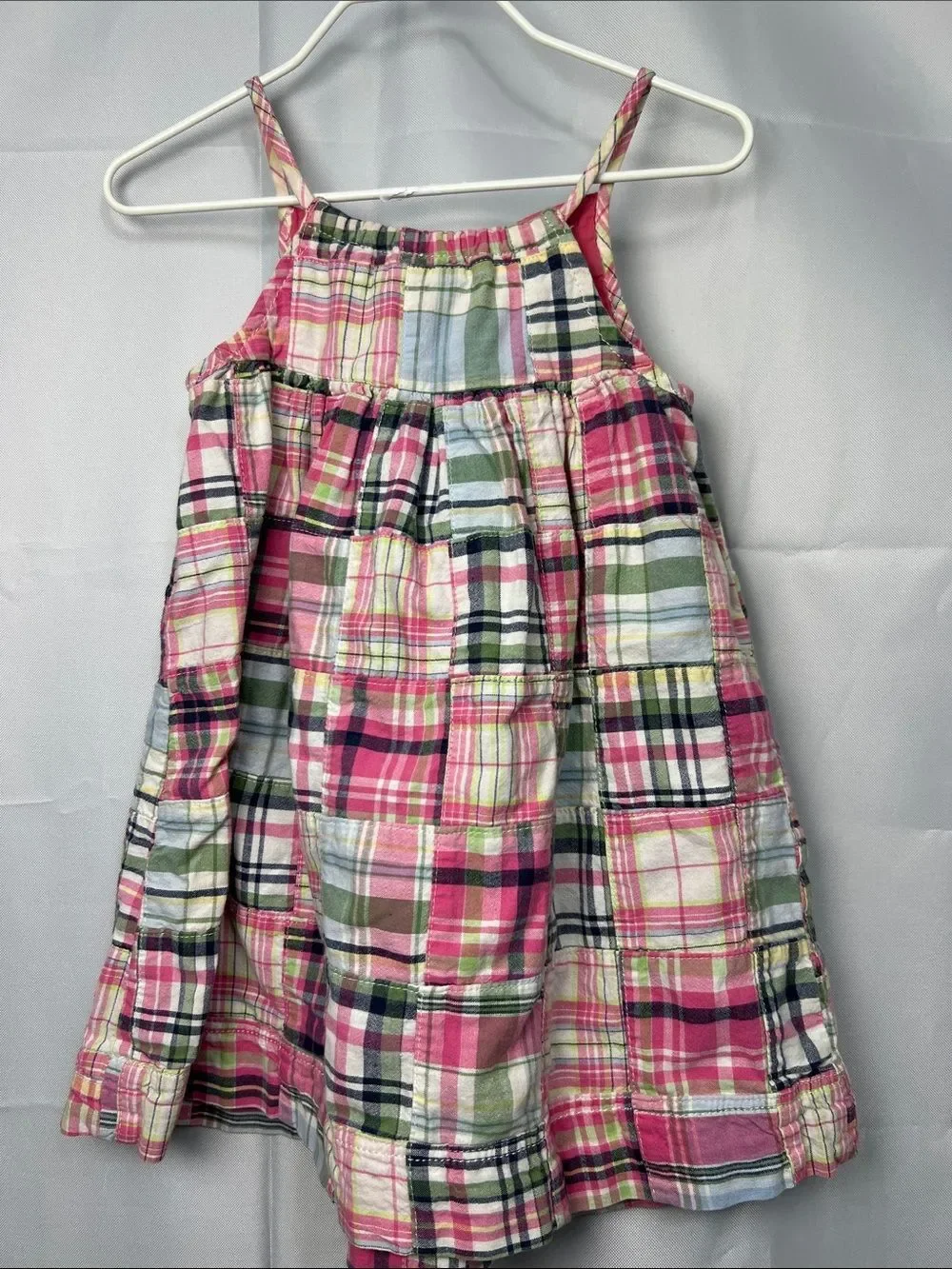 Baby Gap pink and blue plaid patchwork cotton sun dress